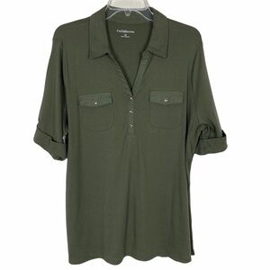 Croft & Barrow Roll Sleeves Top Olive Green 1X